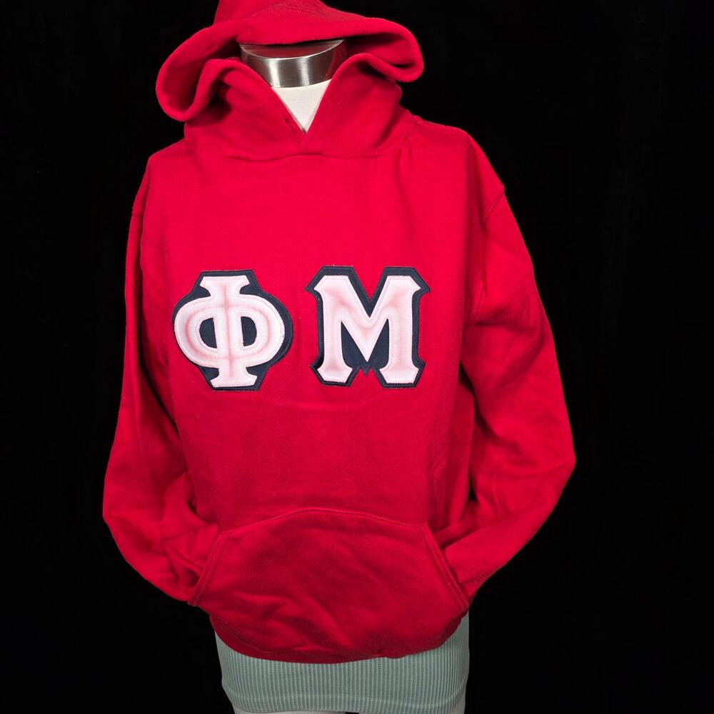 Vintage 1980s Red Russell Athletics Pullover Hoodie Sz M 4.5" Phi Mu Symbol GUC